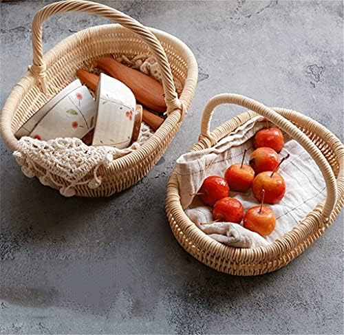 Длоет овална плетена корпа со рачки, природна и рустикална рачна плетена корпа за рачки, зеленчук, овошје, корпа за леб, корпа