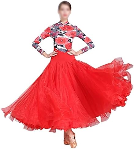 Дан цветни долги ракави предиво, подуени високи врат латински танц фустан, перформанси на латино танцувачка облека