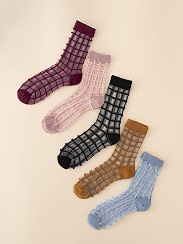 Горглитер женски 4 пара чиста мрежа геометриски моделирани тенки екипи чорапи транспарентни слатки чорапи