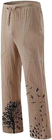 Мујиз Широки Памучни Ленени Панталони За Мажи Секојдневни Еластични Панталони Со Врвки За Половината Летни Боемски Панталони За Плажа Со