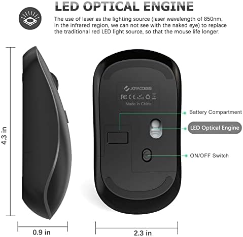 J JOYACCESS Безжичен Глушец, Тивок Безжичен Глушец за Лаптоп СО USB Нано Приемник, 2,4 G Тенок Пренослив USB Компјутерски Глушец безжичен, 2400