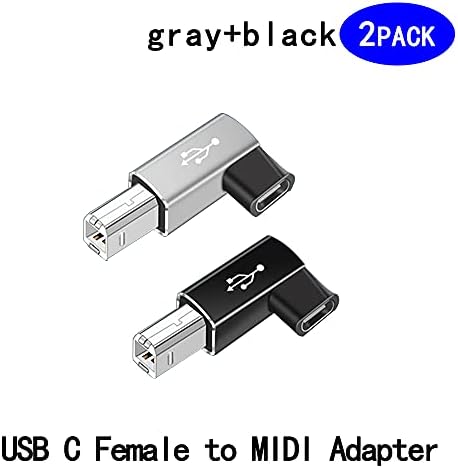RGZHIHUIFZ USB C Женски До Midi 90 Степен Адаптер, 2pack Десно И Лево ЖЕНСКИ USB C На Машки USB Б Печатач Адаптер, Компатибилен Со Печатачи,