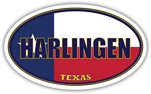 Државно знаме на Харлинген Сити Тексас | TX знаме Камерон округот овални државни бои на налепници на налепници на автомобили 3x5 инчи