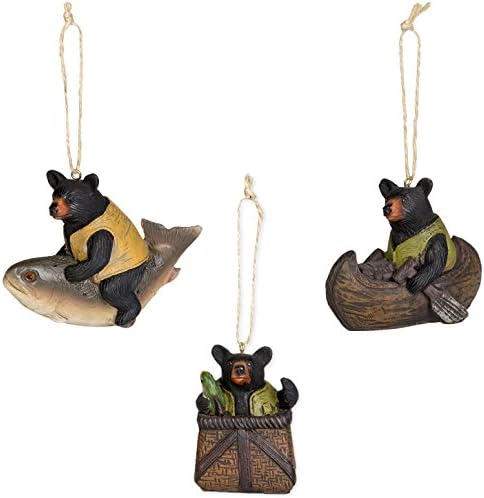 3 парчиња ложа мечка риболов и кајакарство висечки украси поставени