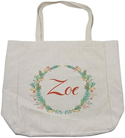 Торба за шопинг на Амбесон Зои, цветен дизајн на природата зеленило остава силуета девојче име аранжман венец, еколошка торба за еднократно