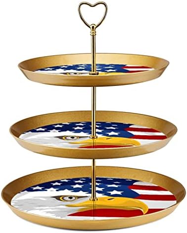 3 Ниво на штанд на кекс -кекс Американ ќелав јастреб и табела за десерт за десерт со знаме на САД