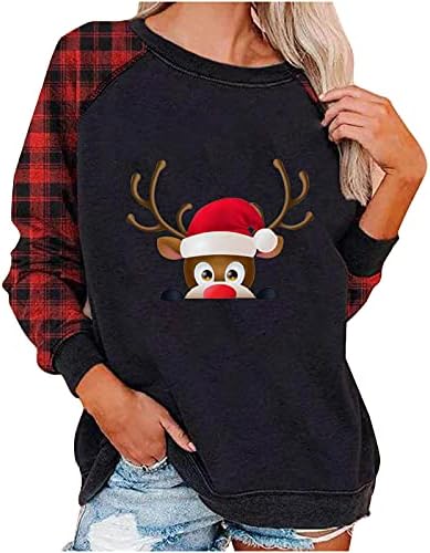 Среќен Божиќ Решетка Шиење Дуксер За Жени Секојдневен Лабав Пуловер Со Долги Ракави Трендовска Блуза За Излегување