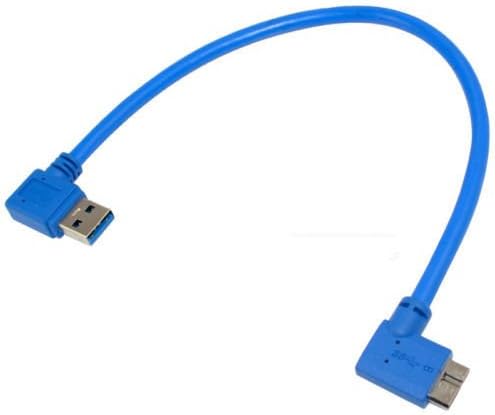 30см USB 3.0 Машки 90 степени лево на микро Б десен агол Синхронизација на кратки податоци и кабел за полнење за хард диск/дигитална
