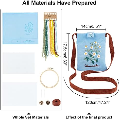 Комплет за торбички за везење во Wadorn DIY, комплет за чанти за везови монети со цветна шема рачно изработена везови за шиење занаетчиски занаети за почетници рамената