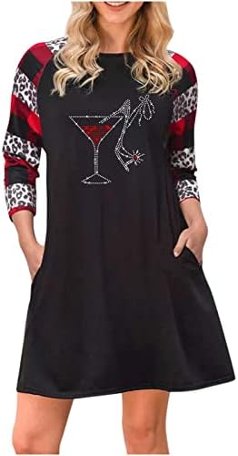 Божиќни Фустани За Жени Црвено Вино Стакло Печатење Фустан Секојдневен Лабави Долги Ракави Туинк Блузи Вино Љубовник Кошула Фустан