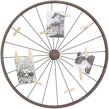 Деко 79 Метално велосипедско тркало wallид декор со фотографија од облека, 24 x 1 x 24 , кафеава