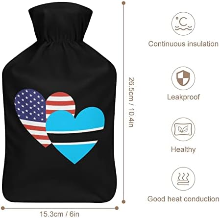 Боцвана Американско срце со топла вода со топла вода со мека кадифен покривка топла гумена вода торба за вбризгување 1000 мл