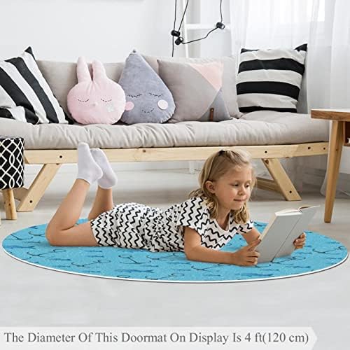 Llnsupply Голема големина 4 ft круг деца играат област килим сина позадина прицврстувачи на бродови, расадник за килим, нелизат