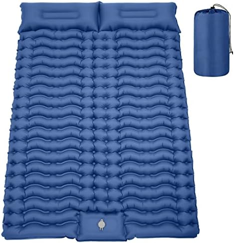Кампување двојно подлога за спиење на надувување за спиење со перница вградена пумпа за нозе кампување Дебелина од 4 инчи водоотпорен
