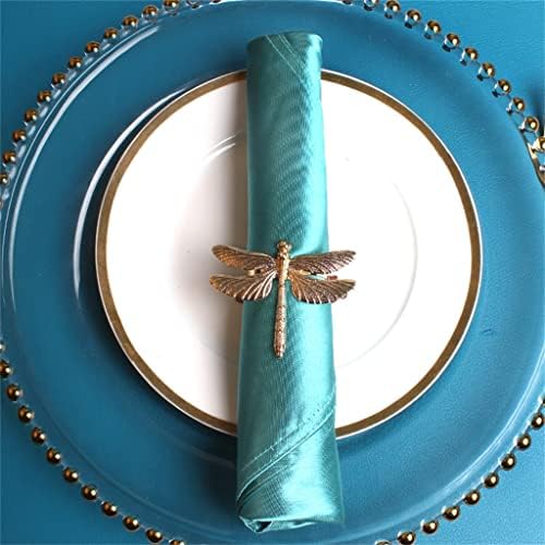 Ренслат 10 парчиња свадба на нордиски стил Мет златен змеј со салфетка, салфетка прстен