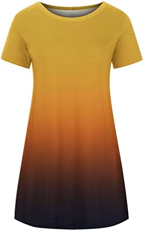 Фустан со маица со кратки ракави за жени, жени летни лабави фустани за туника 2023 моден обичен градиент симпатичен замав фустан