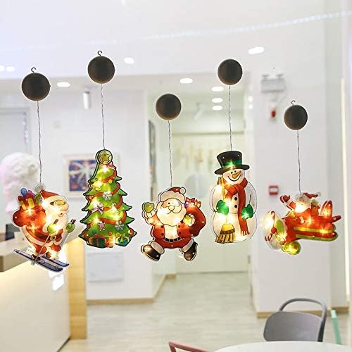Божиќни декоративни светла на Цкоза, празнично облекување Продавница Прозорец сцена Поставете вшмукување чаша ламби и ирваси