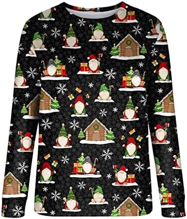 Класичен врв на долги ракави Класичен врвен лабав Божиќ пулвер, обични графички џемпери, жени Божиќни џемпери, врвови на екипажот