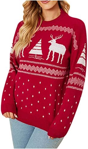 Christmasенски Божиќ плетен џемпер врвот, дами грда елка ирваси на ирваси од празници плетени џемпери пуловер есенска облека