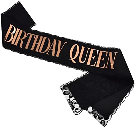 SKJIAYEE Birthday Queen Sash with Silver Foil, Double Layer Black Lace Birthday Sash for Women 21st 30th 40th 50th 60th 70th 80th 90th Birthday