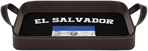 Ел Салвадор Знаме Кожа Декоративни Послужавник Персоналните Служат Послужавник За Складирање Организатор Со Рачки За Дома Хотел