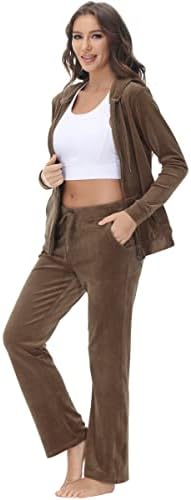 Dolcevida женски велур потта поставува 2 парчиња облека за текови на целосна патенти и џемпери поставени кадифени костуми за џогирање