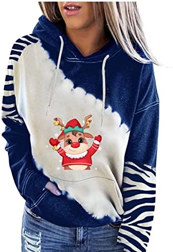 Christmasенски Божиќ печатен блок во боја со аспиратор со долги ракави пулвер обичен џемпер на врвот удобно лабава маичка