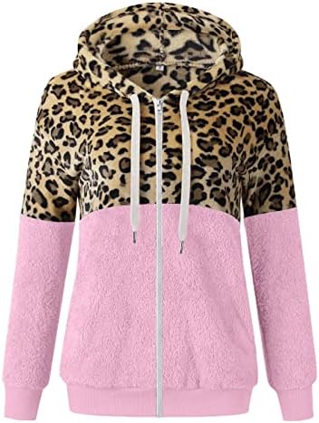 Уфоко колеџ Нова години со кошули со качулка жени колк со долг ракав јакна топло качулка леопард печати лабава фитинг