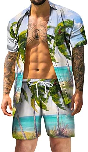 XXBR машки хавајски кошули случајни копче-долу кратки ракави печатени шорцеви летни плажа тропски хаваи кошула костуми Ед кошула Раглан