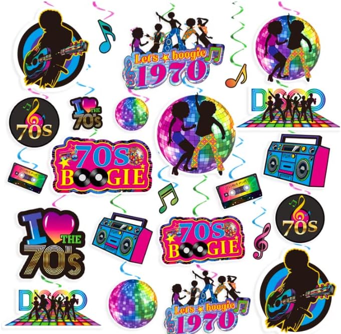 Декорации за диско забави од 48 парчиња 70-ти висини вртења-не DIY, ајде да се развиеме диско виси украси, ретро 1970-тите диско-треска