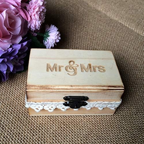 Кутија за венчавки во Kodoria, дрвен држач за прстени за ангажман - г -дин и г -ѓа