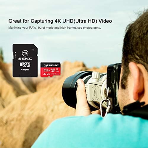 SEKC 512gb microSDXC Мемориска Картичка СО SD Адаптер А2 UHS-I U3 V30 Целосна HD 4k Ултра HD