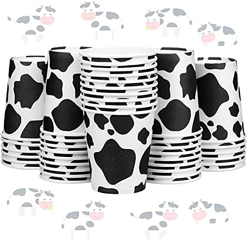 Honeydak 40 парчиња крава чаша за еднократна употреба хартија чаши од 9 мл Западен каубојски крави чаши за печатење крава тема за забави