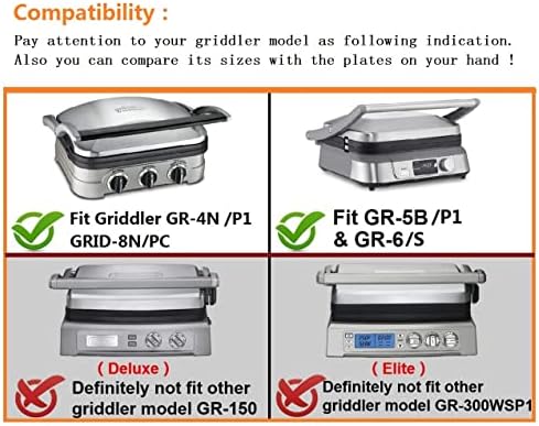 Плочи за вафли на Рафбар за Cuisinart Griddler GR-4N, GR-5B P1, GR6S и GRID-8N серија, 2 плочи за обложување на нестеки за 4 парчиња