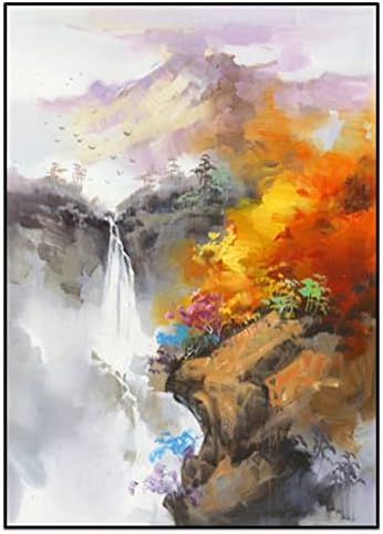 Jfniss рачно насликано масло сликарство на платно - Апстрактни разнобојни планини и реки рачно насликани, голема платна wallидна уметност