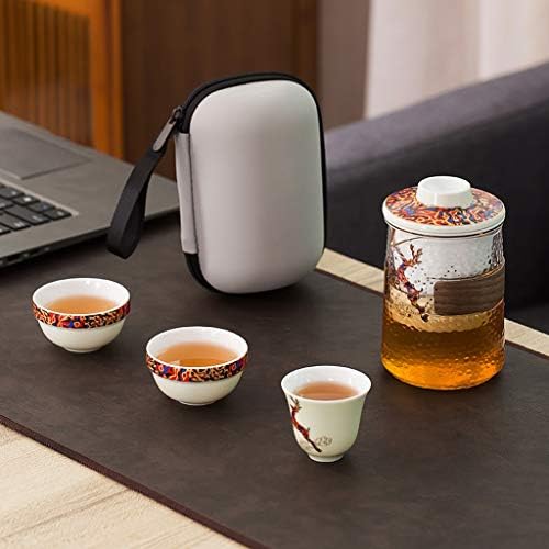 Nfguy Travel чај постави керамички преносни сетови за чај со чајни чајни чајни со мали стаклени филтерски цвеќиња чајници