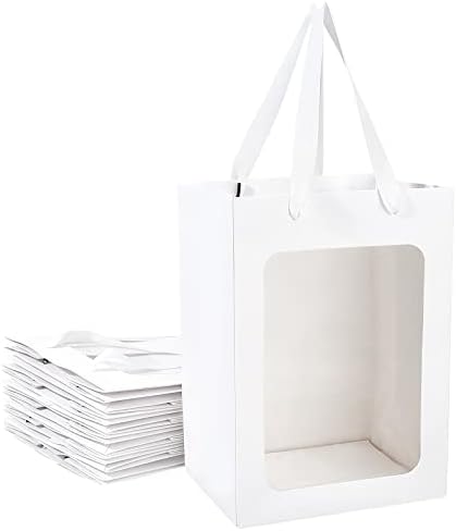 БЕНЕКРЕАТ 10пакувајте Бели Крафт Хартиени Кеси Со Прозорец 10х7х5 Торби За Подароци за Предлогот За Денот На Вљубените Пакување