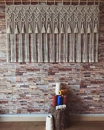 Macrame Wallид виси боемски домашен геометриски уметнички декор Прекрасна просторија декорација-макрам завеса-макрама свадба позадина w 60 x