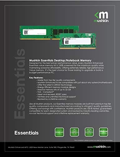 Mushkin Essentials-DDR4 Laptop Dram-64 GB SODIMM Мемориски комплет-2666MHz CL-19-260-PIN 1.2V лаптоп RAM меморија-Двојна канал-Низок напон-