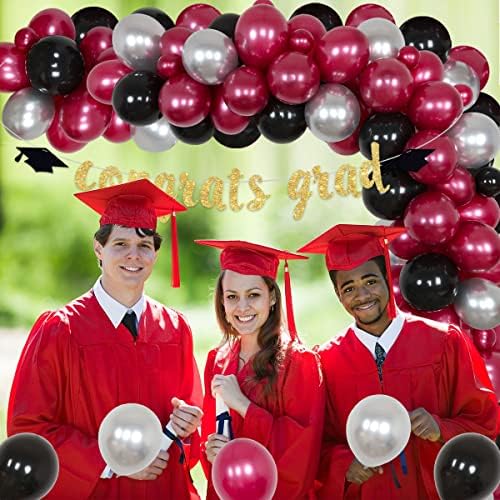 Бургундски И Црни Украси За Дипломирање, Класа Од 2023 Година Честитки Украси За Град - Венец Од Канелени Балони Со Банер За Честитки, Балони