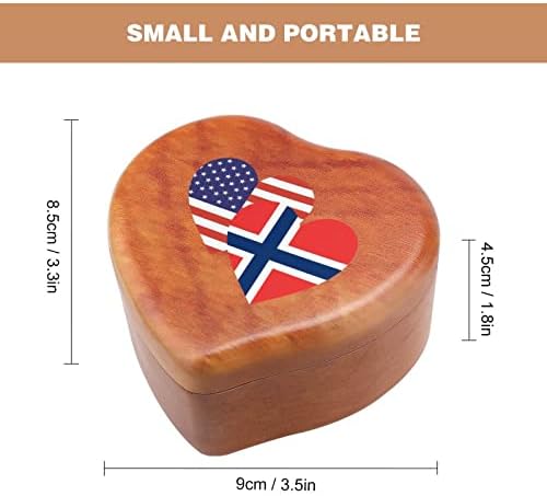 Норвешка американско знаме за срце, дрвена музичка кутија, форма на срцева форма на музички кутии гроздобер дрвена кутија за подарок