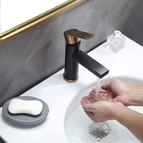 Comllen црна единечна дупка тапа за бања, модерна единечна рачка за мијалник за мијалник за бања, четкано злато и мат црна една дупка,