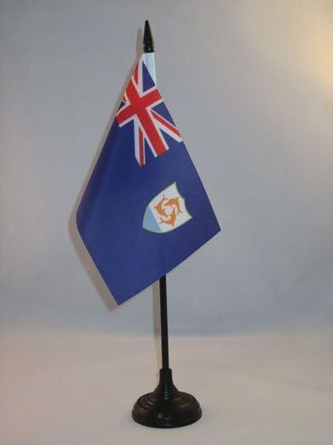 Знаме На Табелата Аз Ангилја Знаме 4 х 6 - Ангилијан-Британско Биро знаме 15 х 10 см-Црн Пластичен Стап И Основа