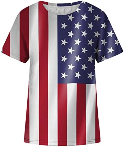 4-ти јули Туника за врвови за жени Ден на независност О-вратот маица за кратки ракави лето гроздобер САД знаме Патриотска кошула