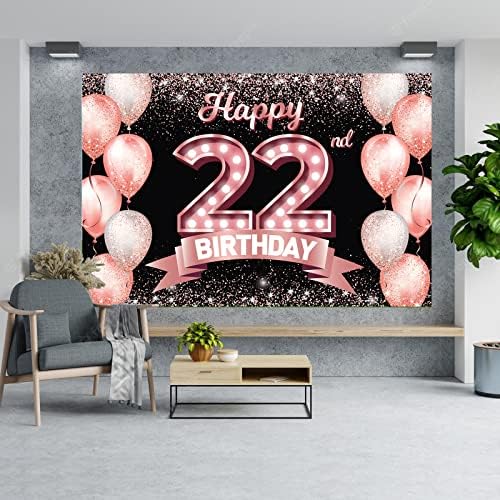 Среќен 22 роденден Розово Злато Банер Позадина Навива на 22 Години Конфети Балони Тема Декор Украси За Жени 22 Години Розова Роденденска