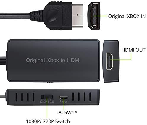 Адаптер ЗА КОНВЕРТОР НА CAMWAY За Оригинален Xbox На HDMI, HD Кабел За Врска За Оригинална Xbox Поддршка 1080P/720P СО USB Кабел HDMI Кабел