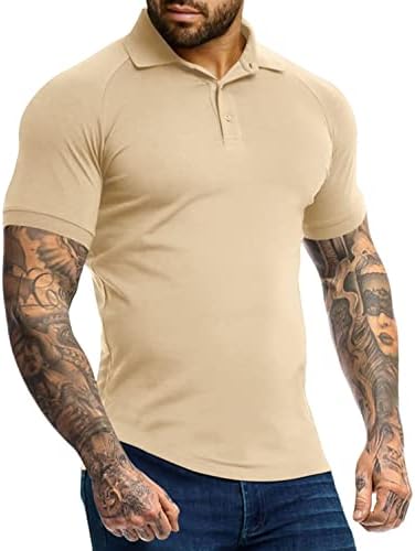 Машки атлетски вклопни полови кошули со кратки ракави за голф, кои се обични тренинзи, положба на истегнување кошула со кошула