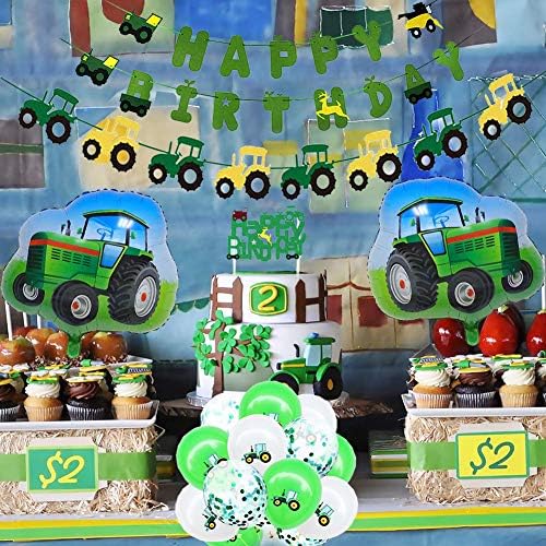 68 парчиња Фарма Зелен Трактор Забава Материјали Трактор Роденденски Украси За Џон Дир Тема Партија Среќен Роденден Банер Трактор