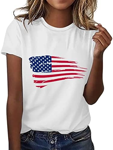 Кошула со американско Знаме За Жени Основни Маици Со Кратки Ракави Облечена Графичка Маица Ѕвездени Ленти Сад Блузи 4 јули Кошули 2023
