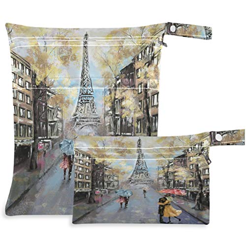 висесани Маслена Слика Ајфеловата Кула Улица Париз 2 парчиња Влажна Торба Со Џебови Со Патент Што Може Да Се Перат Еднократно Пространа